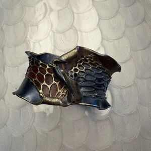 Artisan Unique Black and Gold Textured Cuff Bracelet